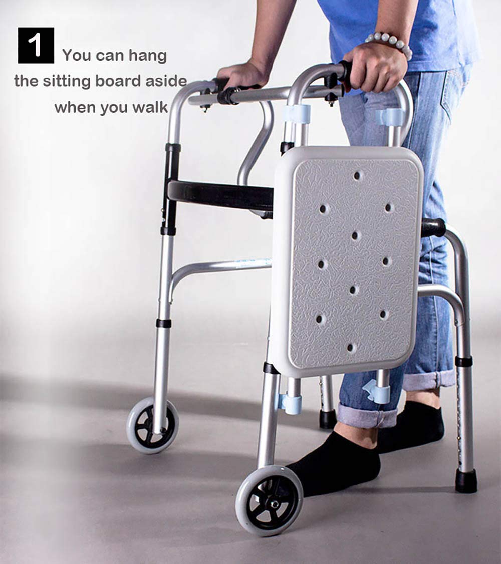 Deambulatore con Sedile, Pieghevole Multifunzione Regolabile in Altezza Walker Sedia da Bagno Bastone da Passeggio Strumento per la Riabilitazione Allenamento a Piedi Interesting