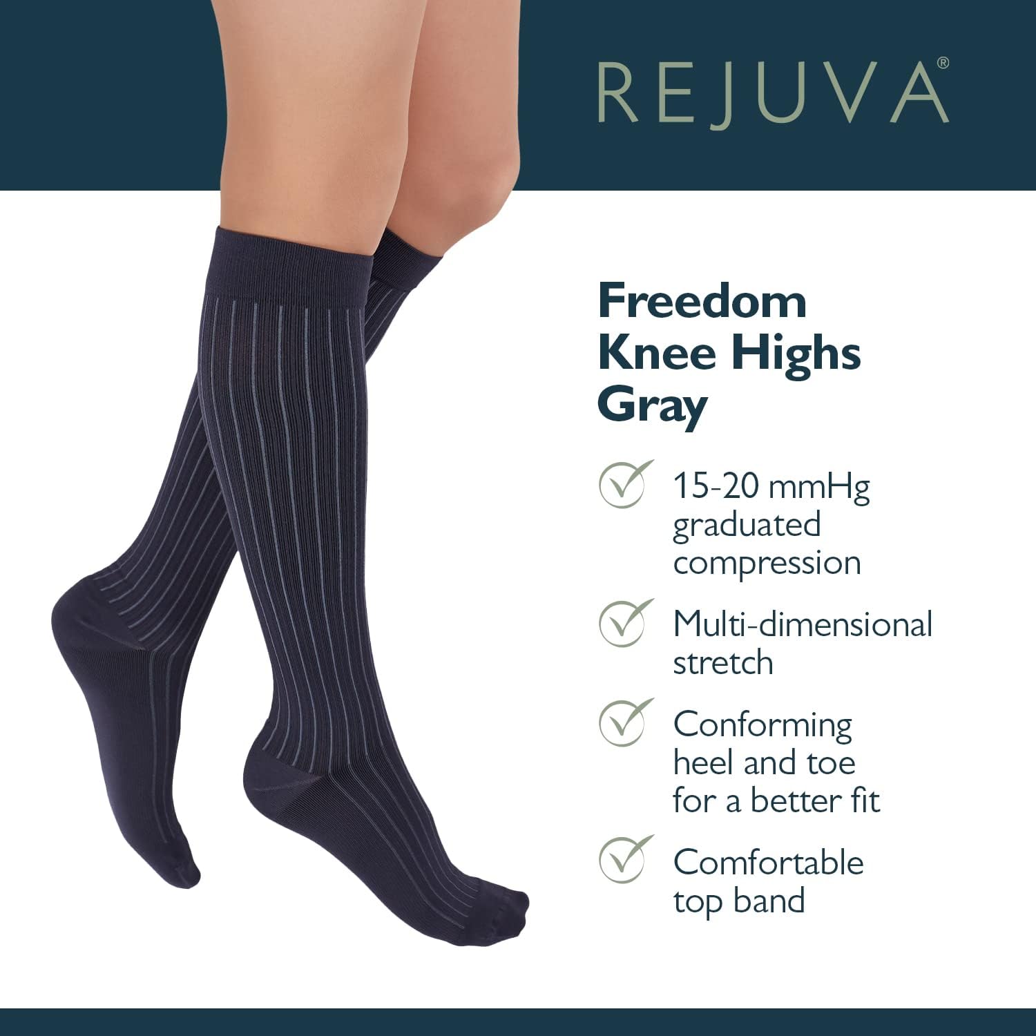 Rejuva Freedom 15-20 mmHg Knee High Compression Socks Men & Women Long Socks