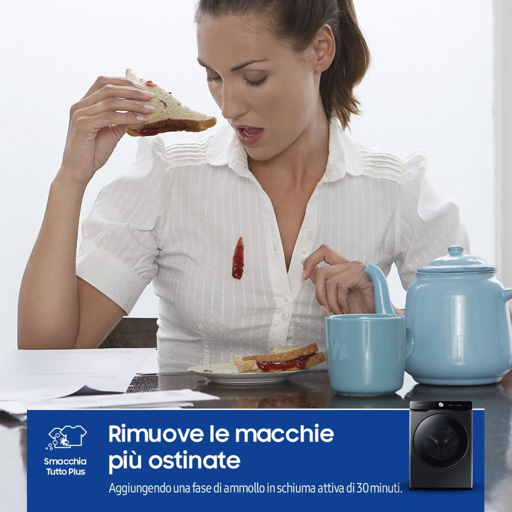 Samsung Lavatrice AI Control WF20DG8650BV/U3 Libera installazione, 20 Kg, Wifi, Ecobubble, AI Wash, Vapore Igienizzante, Carica Frontale, Corpo: Bianco, Oblò: Nero, 68,6l x 98,4h x 87,5p cm