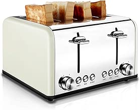 Toaster 4 Slice, CUSIBOX Retro Stainless Steel Extra Wide Slots Toaster with Bagel, Defrost, Cancel Function, 6 Bread Shade Settings, 1650W, Cream - coolthings.us