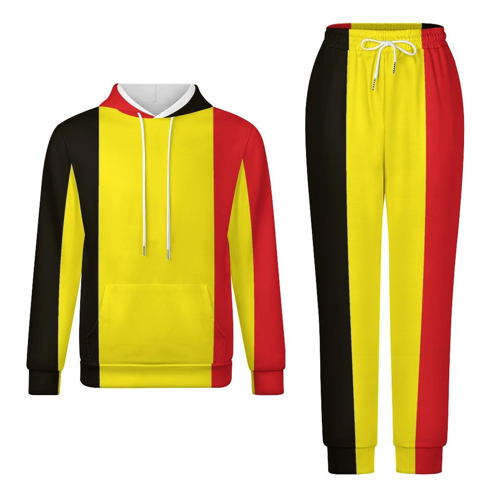 Novità Belgio Bandiera Stampa Donne Uomini Tuta Set Completo 2 Pezzi Manica Lunga Tuta Loungewear Set Plus Size Felpa Con Cappuccio E Coulisse Pantaloni Jogger Larghi