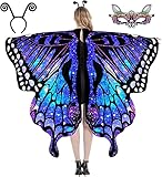 WhiteUniQoon Schmetterling Kostüm Damen, Faschingskostüme Schmetterling Kostüm Erwachsene 3 Set Mit Damen Spitze Maske Geeignet für Karneval, Partys, Cosplay und Weihnachten 001