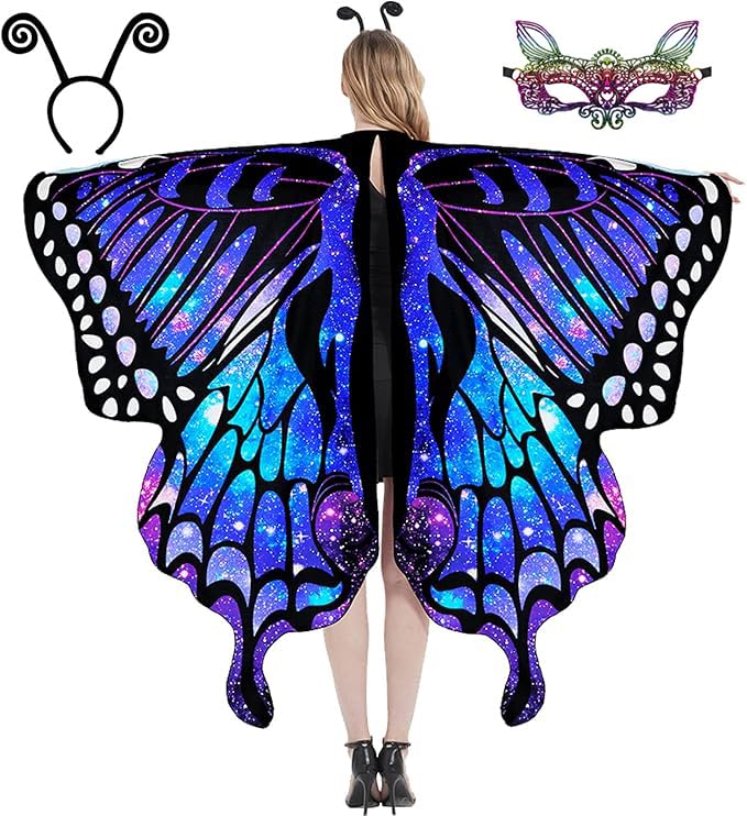 WhiteUniQoon Butterfly Costume for Women, Adult Butterfly Wings Halloween Party Costume with Lace Mask and Antenna Headband 001 โ image 1