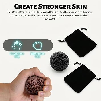 2 PCS 5cm Callus Ball, Grip Ball for Hand Strength Training, Volcanic Stone Spheres for Rock Climbing and Fitness, Set of 2 with Black and Red 5 Cm Balls and Storage Bags
