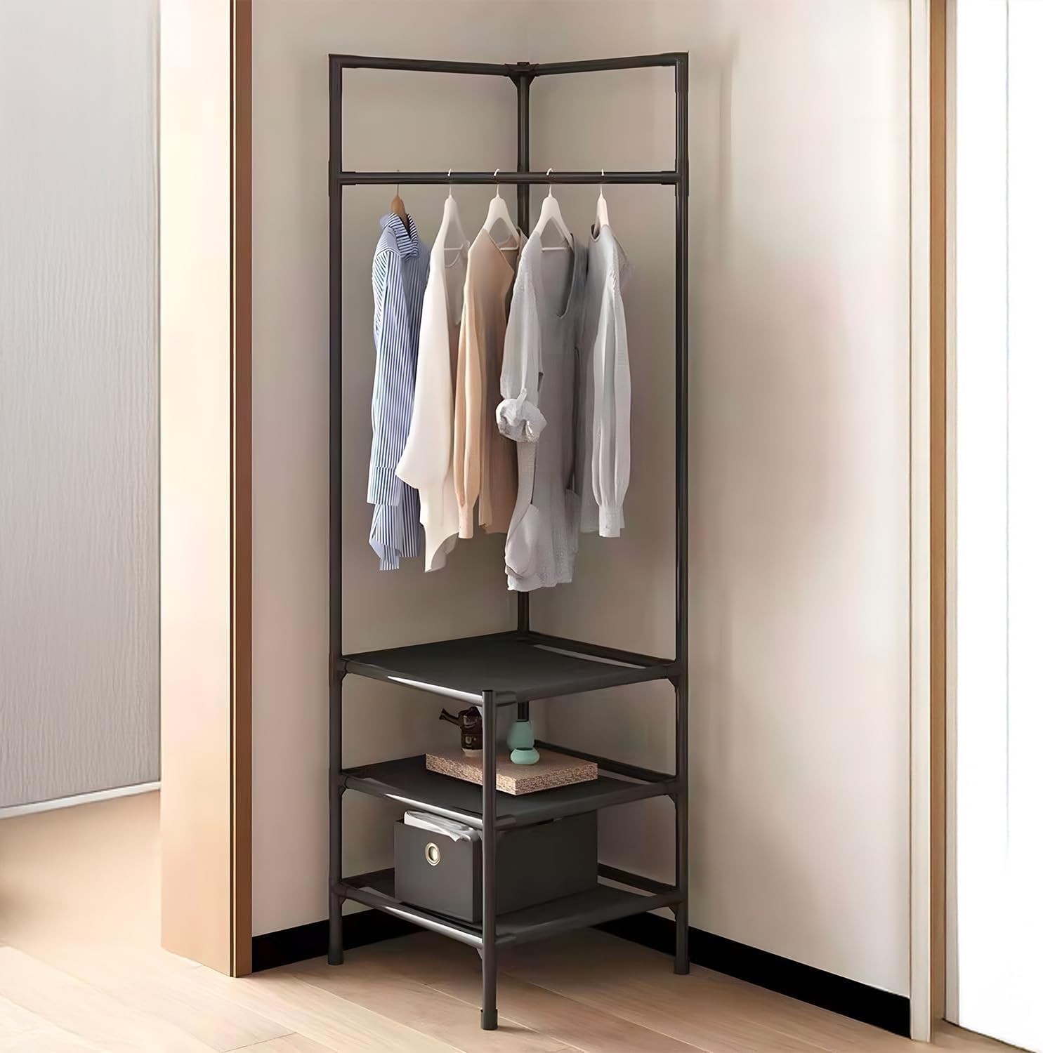 Appendiabiti Verticale Avilia - Con 3 Ripiani E Portagrucce, Salvaspazio, Acciaio E TNT - Foto 4