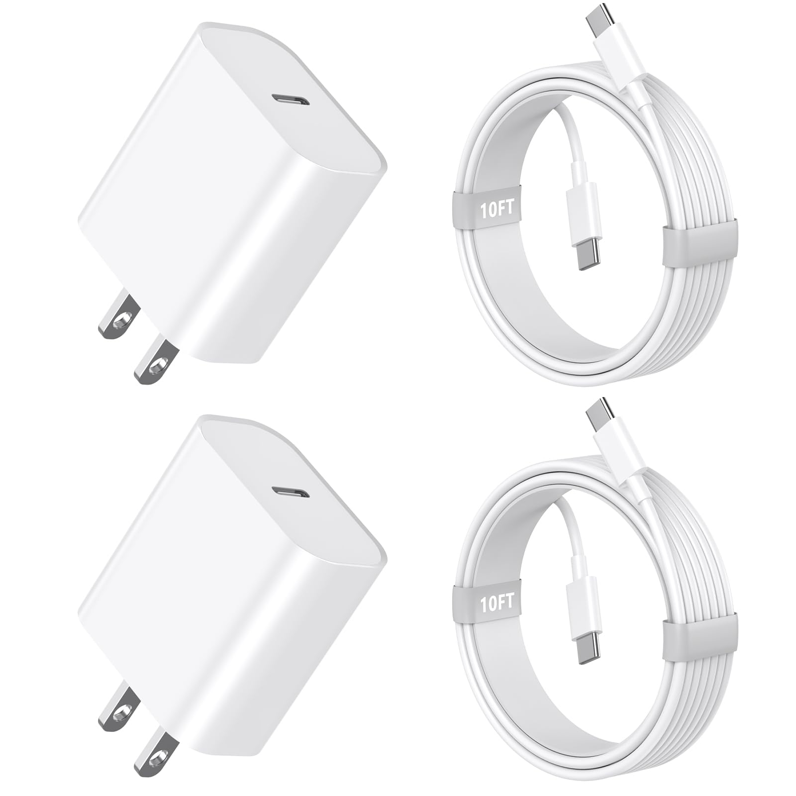 iPhone 16 15 Fast Charger 10FT,2Pack 20W USB C Fast Wall Charger Block with 10Ft Long USB C Charging Cable Cord for iPhone 16/16 Plus/16 Pro/16 Pro Max/ 15/15 Pro/15 Pro Max/15 Plus,iPad 12.9/11/10.9