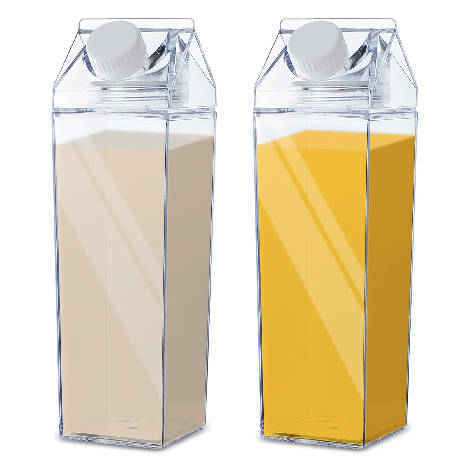 2PCS 500ml /17Oz Plastic Clear Milk Carton - Square Milk Carton Water Bottle, Empty Reusable Milk Container, Portable Juice Bottles for Storing Homemade Beverages, Milk, Water