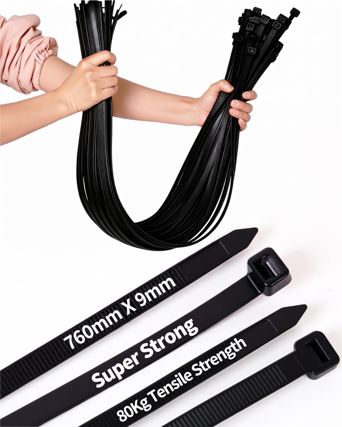 50Pcs Long Heavy Duty Cable Ties Black,760mm x9mm with 80 KGS Ultra Strong Tensile Strength, Large UV Resistant Extra Long Cable Zip Ties Wraps for HVAC Outdoor Construction