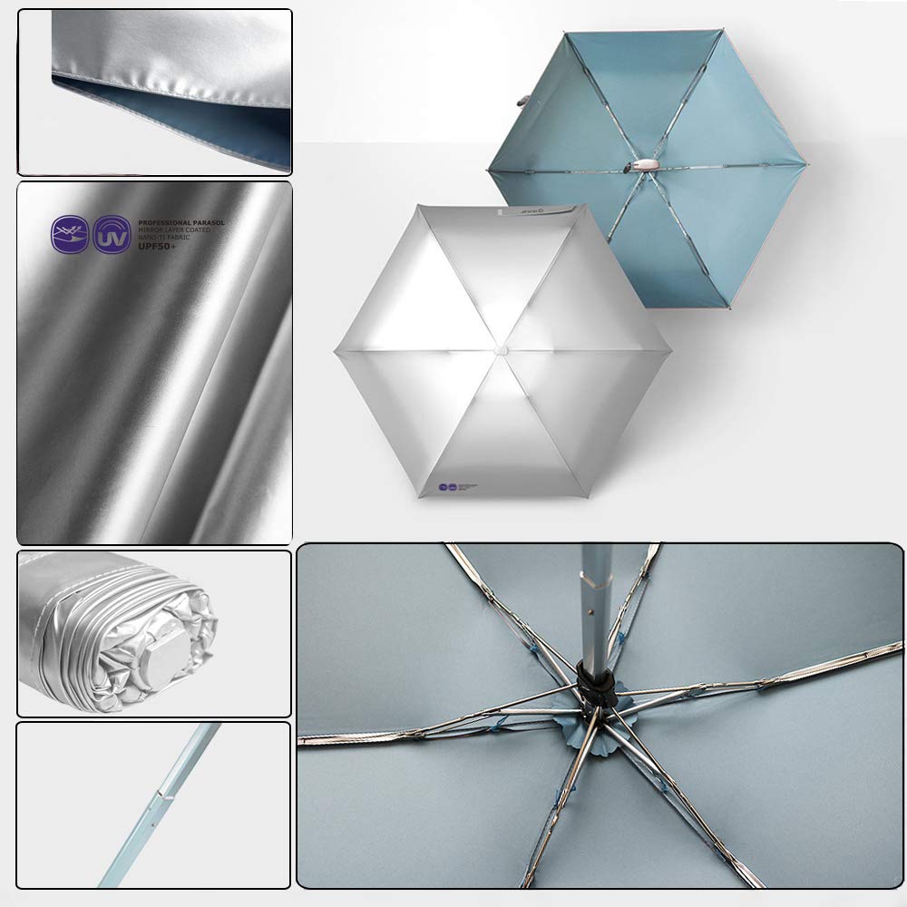 Mini parasol kieszonkowy dla kobiet, 210T nano-materiał, srebrna powłoka UPF 50+, elegancki kolor różowego złota, idealny podczas podróży służbowych