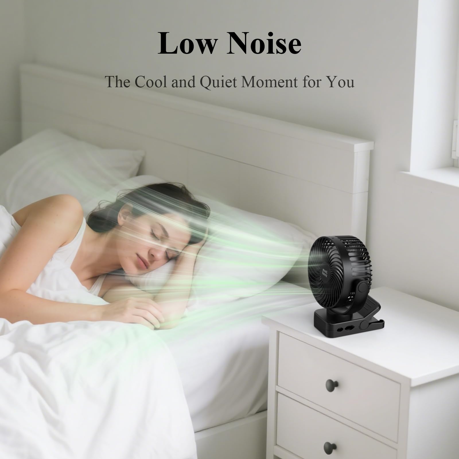 Minthouz Ventilateur portable USB rechargeable 12000 mAh avec clip et télécommande, 45H d'autonomie, silencieux, 3 vitesses, lumière LED, rotation à 360°, minuteur, pour bureau, camping et poussette