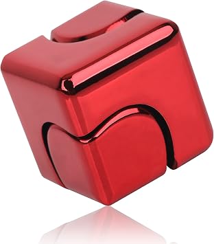 QLKUNLA Fidget Cube Spinner Anti-Anxiety Focusing Fidget Toys EDC Fidgets Spinner 4-in-1 Toy Metallic Focus Toy Cube Finger Top Desktop ADHD Stress Relieve Toys for Kids and Adults Red