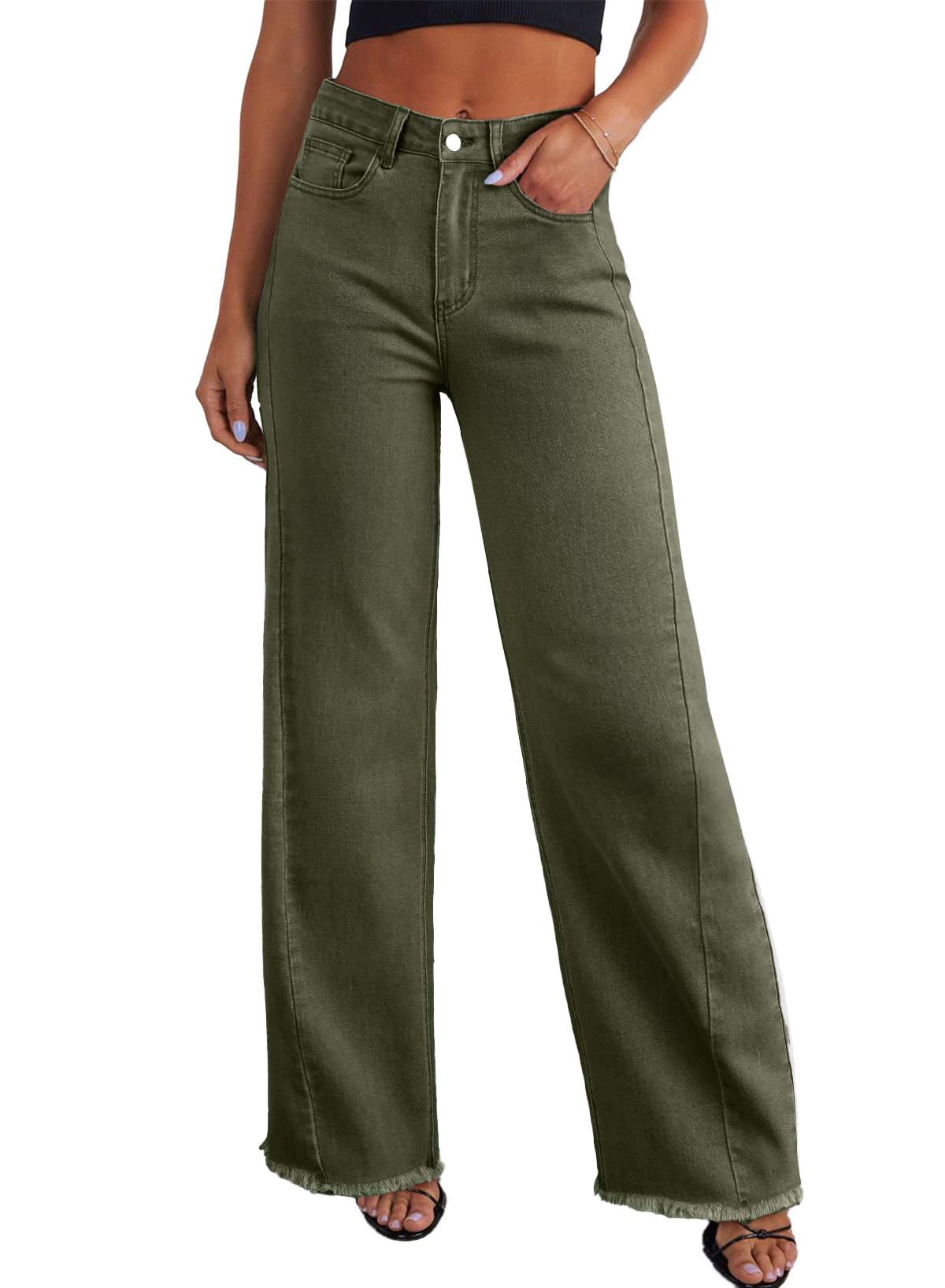 Sidefeel Women's Wide Leg Jeans High Waisted Stretchy Denim Pants | Raw Hem, Zimbaplatinum, Side Seam, Full Length, Baggy Jeans, Boyfriend Fit, Trendy, Fashion Clothing