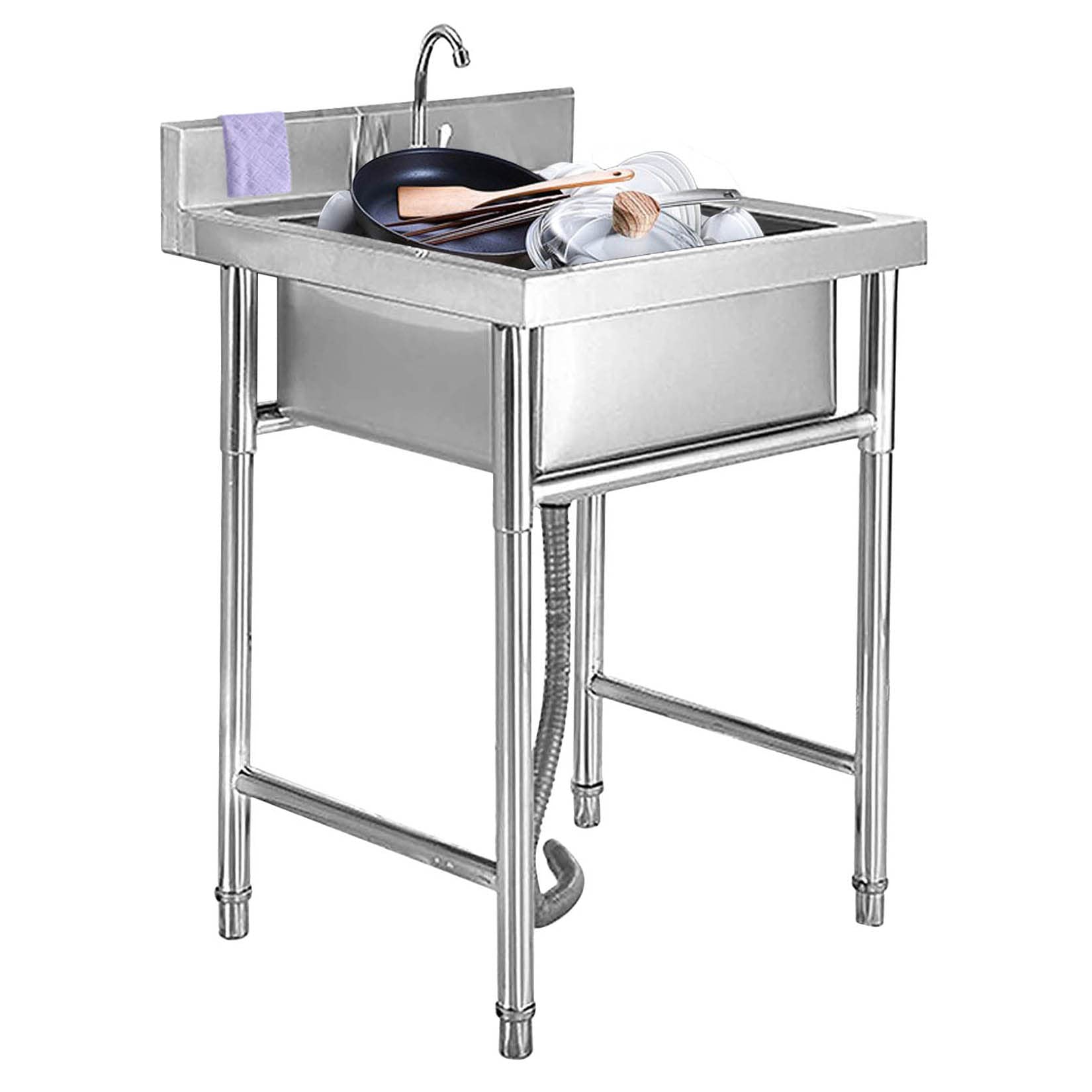 HCZKIUJY Kitchen Utility Sink,Single Bowl Freestanding Stainless Steel Prep & Utility Sink with Faucet, 1 Compartment Commercial Kitchen Sink, for Restaurant, Laundry, Garage, Wor(19.6x19.6x31.4in)