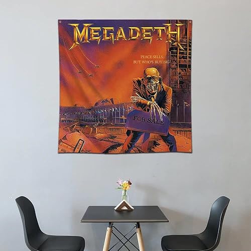 Miniatura 2 de eksent MEGADETH - Tapiz de pared de fibra de poliéster, diseño con texto en inglés Peace Sells But Who is Buying, 4 x 4 pies, con impresión