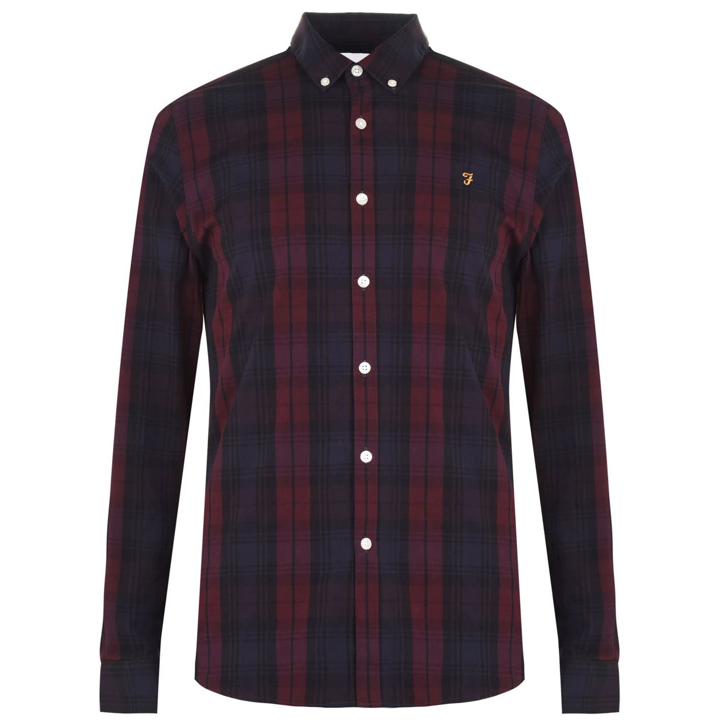 Farah Mens Checked Shirt Long Sleeve Cotton Farah Red XS