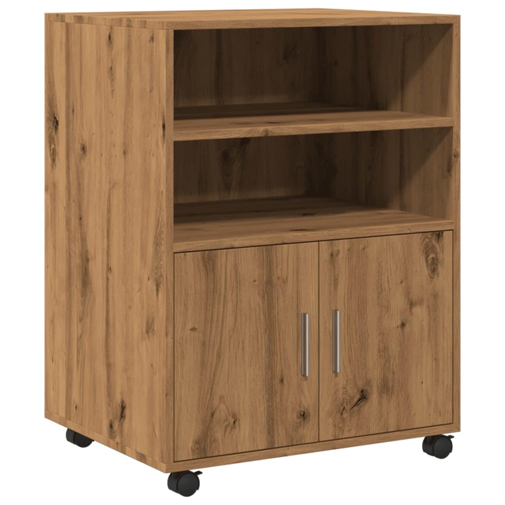 Brokky Armadietto con Ruote Rovere Artigianale 60x48x81 cm Truciolato-Carrello Porta Stampante,Mobiletto con Ruote,Supporto per Stampante in Legno,Classificatore per Documenti per Studio,Ufficio