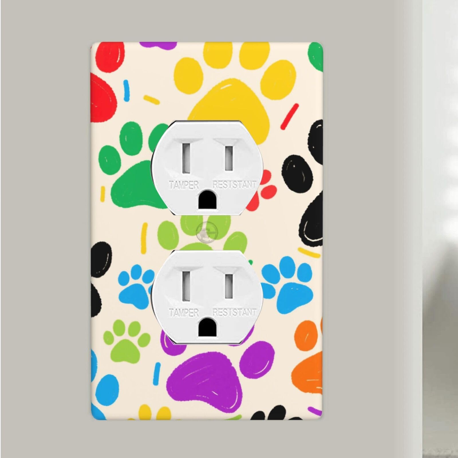 Fekiloot Colorful Doodle Paw Duplex Outlet Covers Wall Plates 1-Gang Switch Outlet Electrical Cover Plate Unbreakable Polycarbonate Switchplate Cover Faceplate For Bathroom Kitchen Home Decor