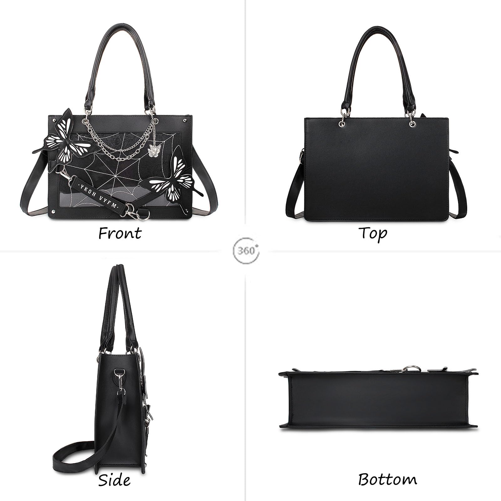 VISTATROY Leather Tote Bag for Women, Goth Glam Satchel Bag Large Top Handle Handbags for Lady Purse - Cobwebs Butterfly