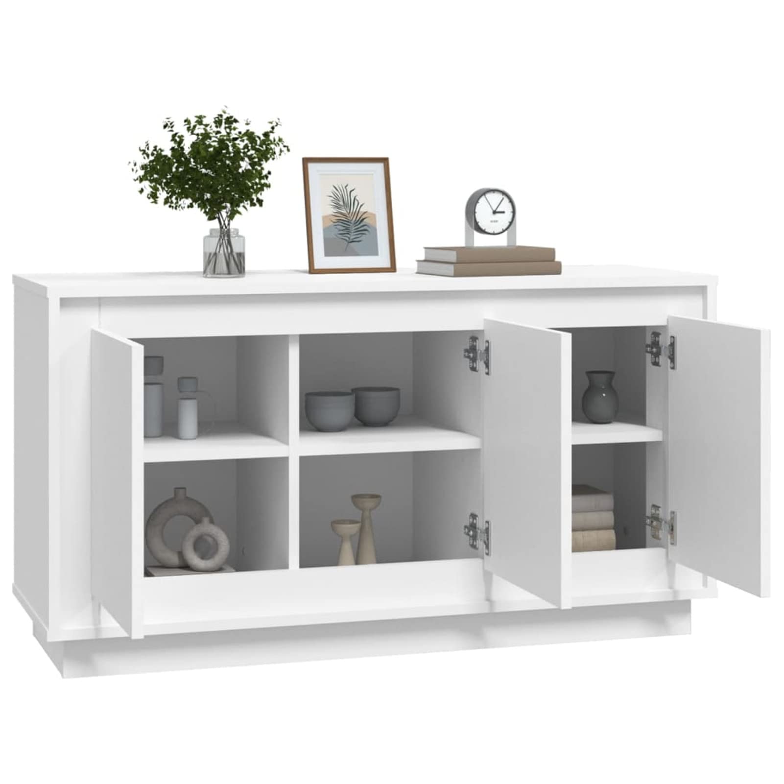 Homgoday Aparador Madera contrachapada Blanco 102x35x55 cm, Alacena de Cocina, Aparador Comedor, Mueble Auxiliar, Armario Cajones Cómoda Almacenamiento Buffet Salón Sala de Estar