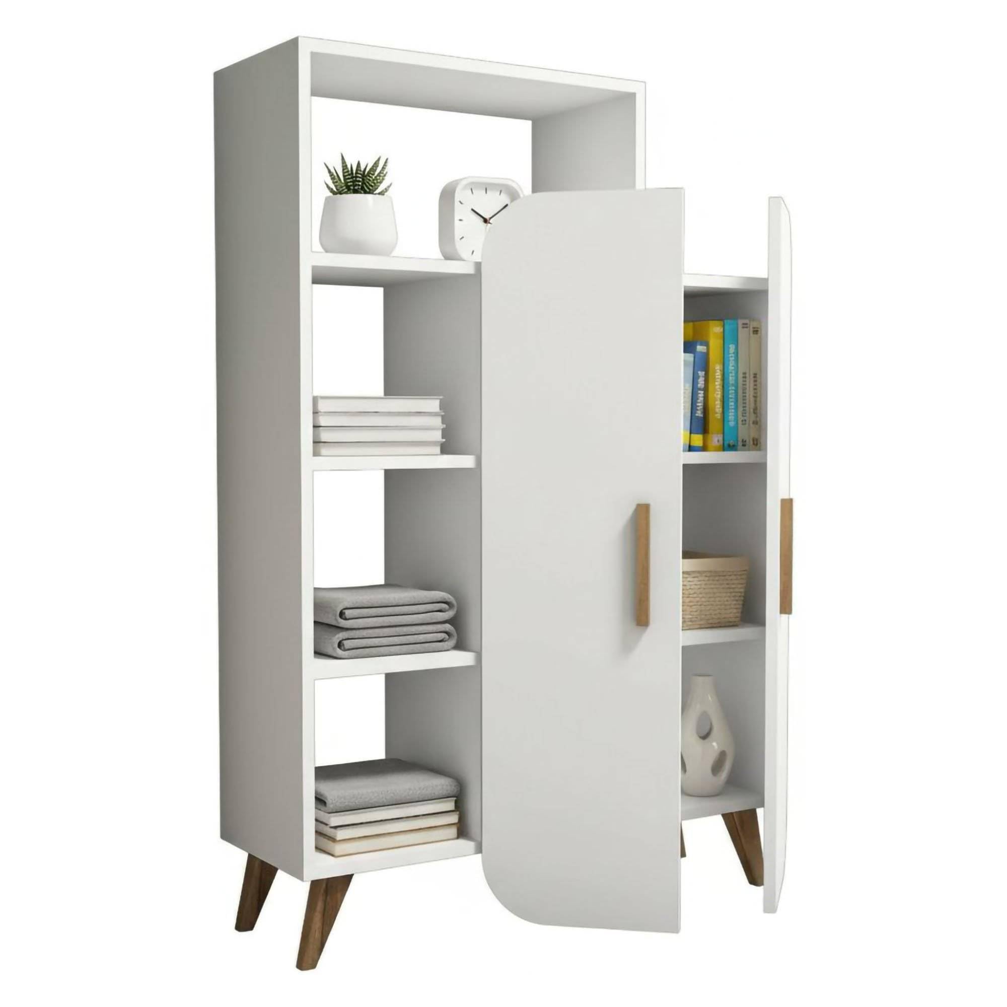 Dmora - Buffet Capella, Buffet du Salon, Commode de Salon, Garde-Manger de Cuisine, 90x32h132 cm, Blanc