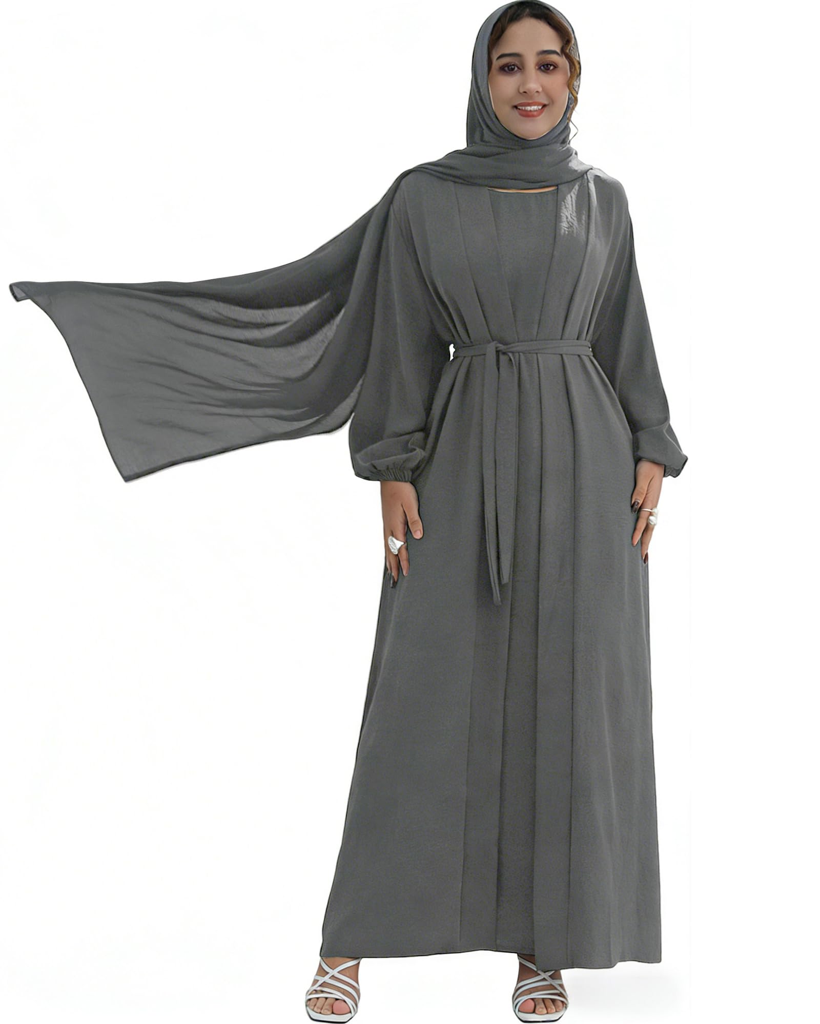 Women's Muslim Dress Two Pieces Set Islamic Prayer Abaya Modest Solid Color Muslim Outfits