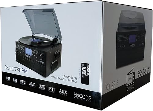 Miniatura 7 de Boytone BT-22B, tocadiscos Bluetooth, radio AMFM, casete, reproductor de CD, 2 altavoces incorporados, capacidad de convertir vinilo, radio, casete,