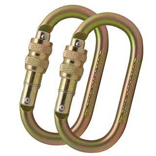 White Tech Heavy-Duty Climbing Carabiner 23KN Screw Locking Karabiner Snap Hook Clip with Quick Lock Mechanism | Ideal for Rock Climbing, Hiking, & Outdoor Activities Rappelling, D Shaped (2Pack)