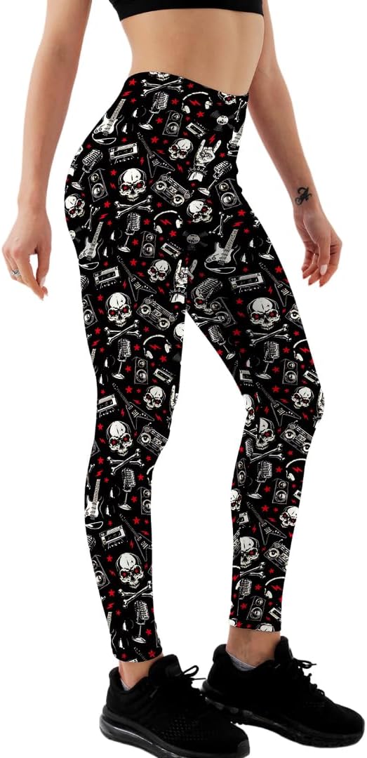 Women's Yoga Pants High Waist Workout Pants Halloween Skull