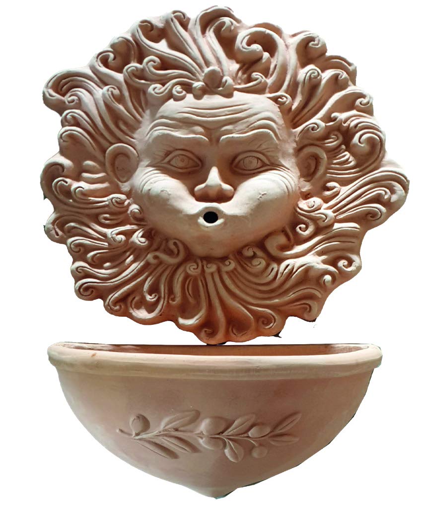 FONTANA IN TERRACOTTA FATTA A MANO (COMPOSTA DA 2 PEZZI: PANNELLO E VASCA); ALTEZZA CM. 63, LARGHEZZA CM. 40 MADE IN ITALY