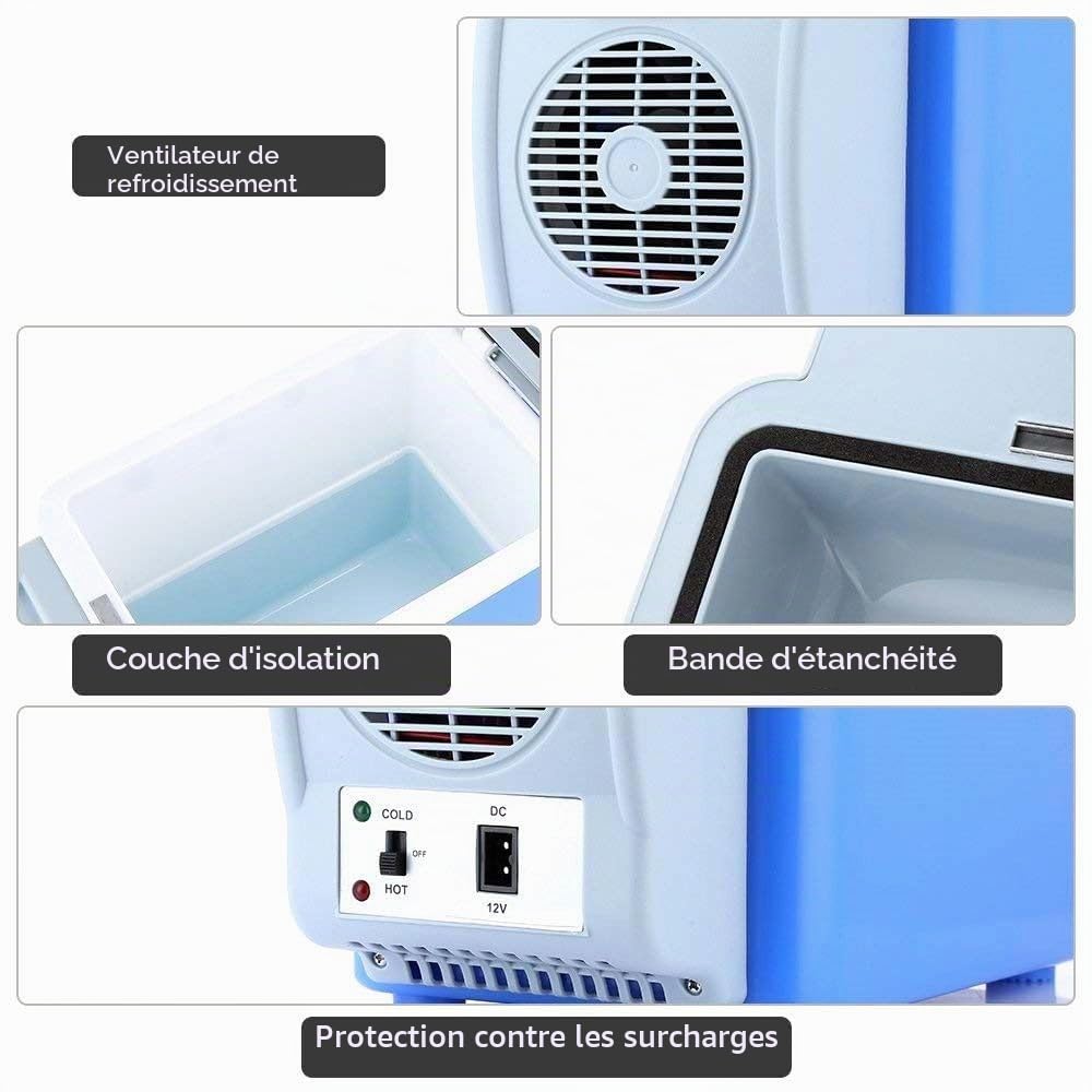 Générique Glacière Électrique Portable 7.5L 12V Refroidit + Réchauffe Mini réfrigérateur pour Voiture Camping avec Câble Prise Allume-cigare