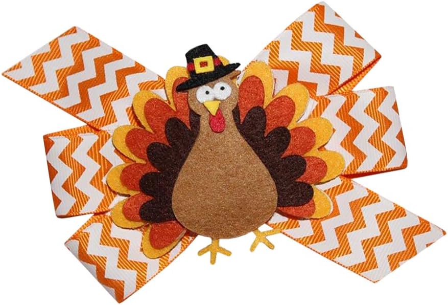 WD2U Girls Chevron Pilgrim Tom Turkey Thanksgiving Hair Bow Alligator Clip