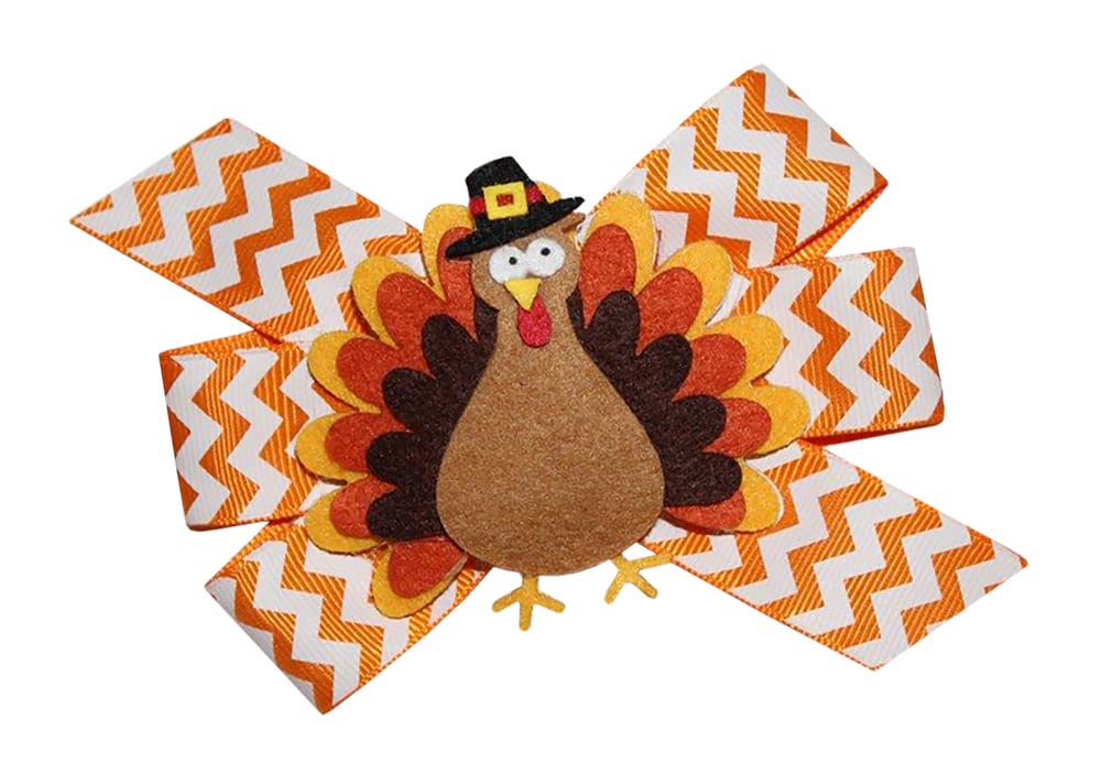 WD2U Girls Chevron Pilgrim Tom Turkey Thanksgiving Hair Bow Alligator Clip