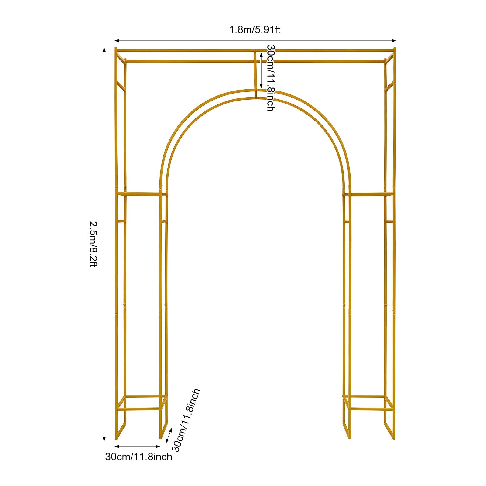Arco per matrimonio, doppio strato, rettangolare, in metallo, arco per palloncini, per interni ed esterni, matrimoni, feste, giardino, banchetti