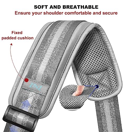 Image of ZINZ 74 inch Shoulder Strap with Fixed Pad and Dual Balanced Buckles,Gray Silver Jacquard