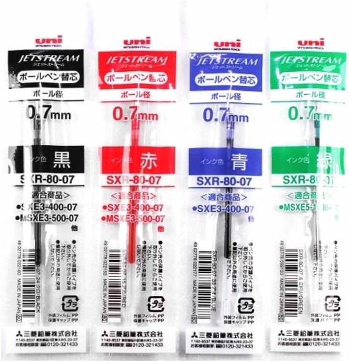 SXR-80 0.7mm Ball Pen Refill | Usable for MSXE5-1000 | Blue, Black, Red & Green Ink, Pack of 10