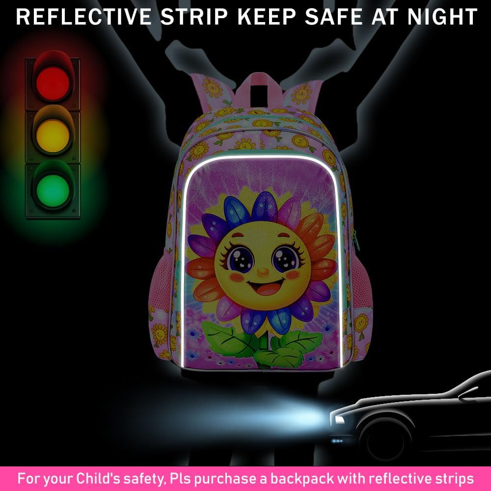 3PCS Kids Smiling Sunflower Bookbag, 16" Girls Bookbag with Lunch Box, Water Resistant Elementary School Bag for Prechool Toddler - Image 3