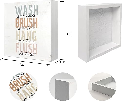 Miniatura 6 de Mtrgdn Letrero de madera para decoración de baño para niños, cepillo de lavado, caja de madera para colgar al ras de madera, placa decorativa para