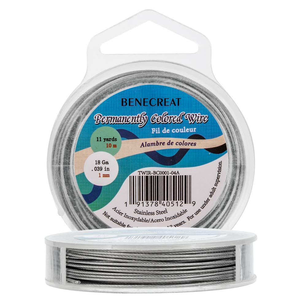 BENECREAT 33-Feet 0.04inch (1mm) 7-Strand LightGrey Bead String Wire Nylon Coated Stainless Steel Wire for Necklace Bracelet Beading Craft Work