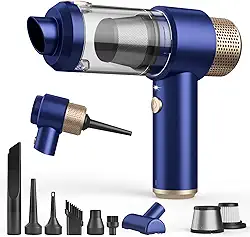 Aspirador de pó para carro, mini aspirador de pó 16000PA sem fio, potente, portátil 7 em 1, sem fio, com luz LED, filtros duplos, vazio com um toque para pelos de animais de estimação, casa