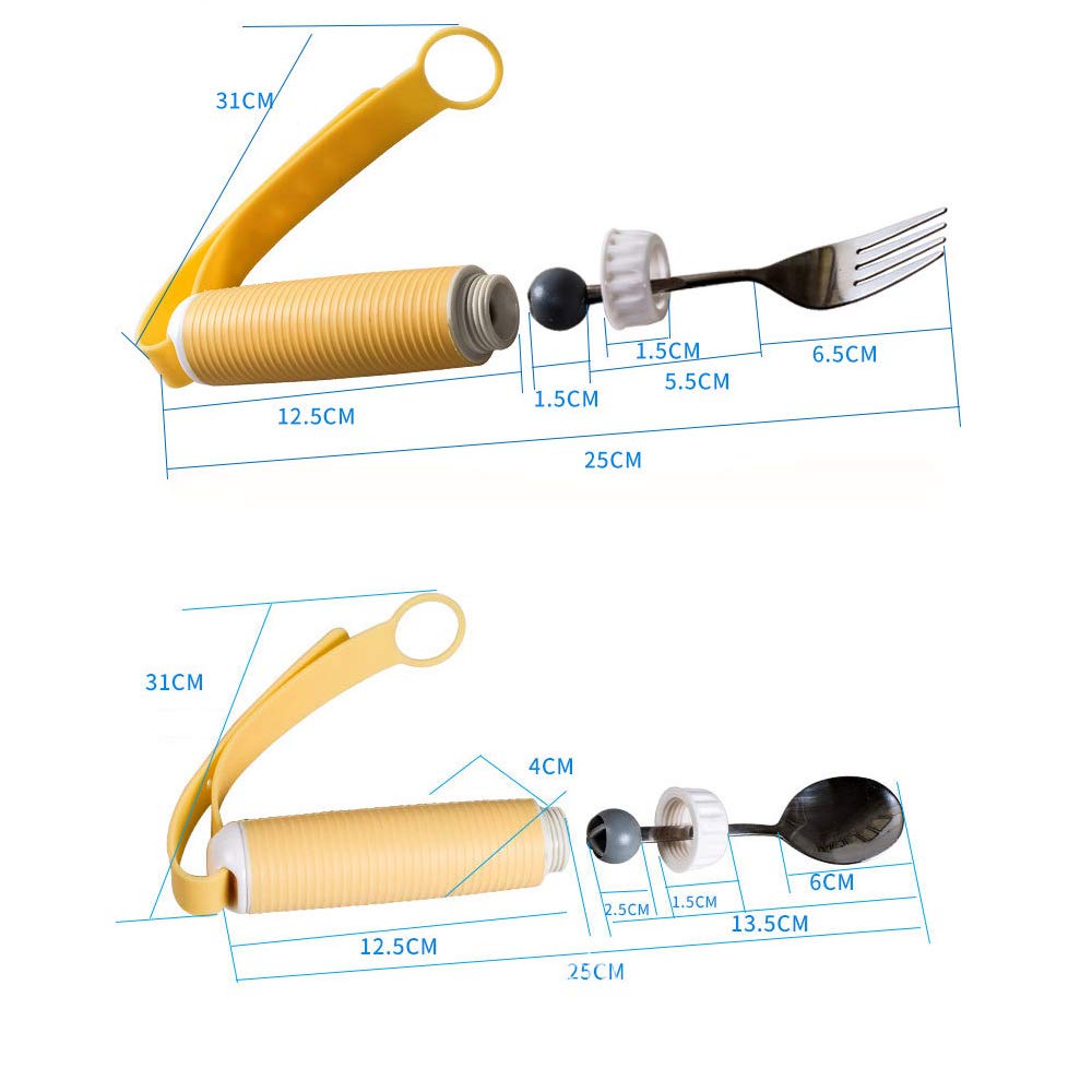 Kit de Tenedor y Cuchara fácil de sostener - Ayudas para Comer giratorias 360 ° - Utensilio Adaptable para Ancianos, Parkinson, Artritis, Accidente cerebrovascular y Agarre débil