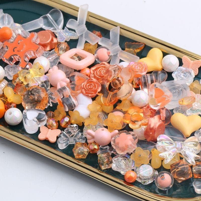 150g(170~230pcs) Aesthetic Acrylic Assorted Beads Cute Beads for Jewelry Making Kawaii Flower Heart Star Butterfly Bow Round Beads Bulk for Bracelets Making Necklaces DIY Crafts (Orange) - Image 2