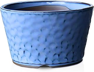 うめきち盆栽用品店 盆栽鉢 4号 丸型鉢 切立 小鉢 水色 均窯釉 約12センチ 陶器 山野草 観葉植物 アガベ 塊根 サボテン 小品 小さい 小型