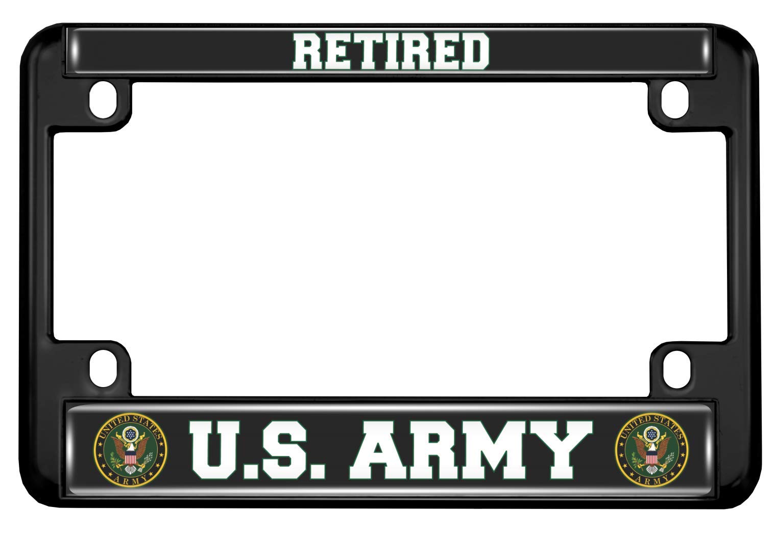 [Officially Licensed Product] - Motorcycle Metal License Plate Frame with U.S. Army Retired Design - Black