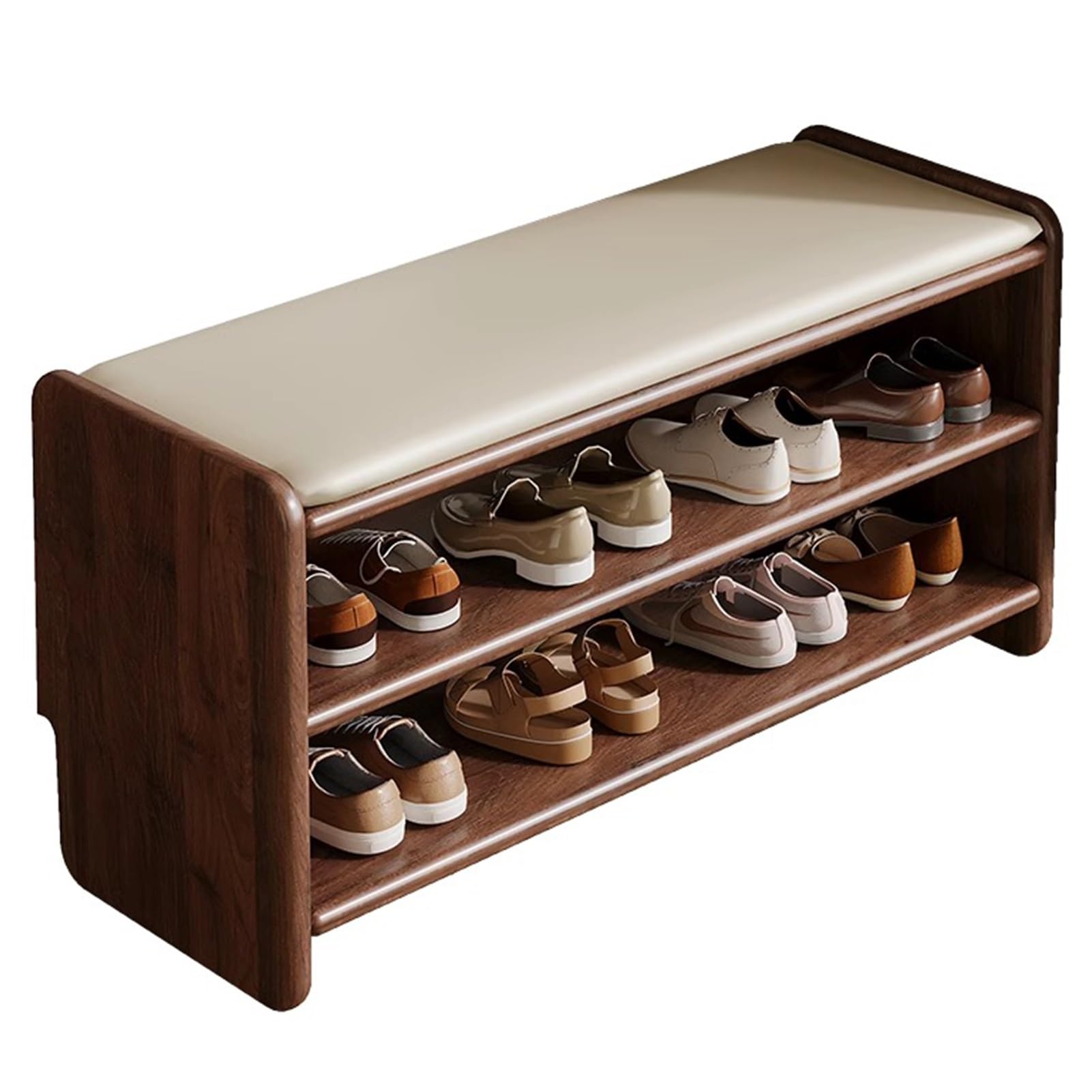 Banc à chaussures en bois noble avec coussin élégant pour salon chic