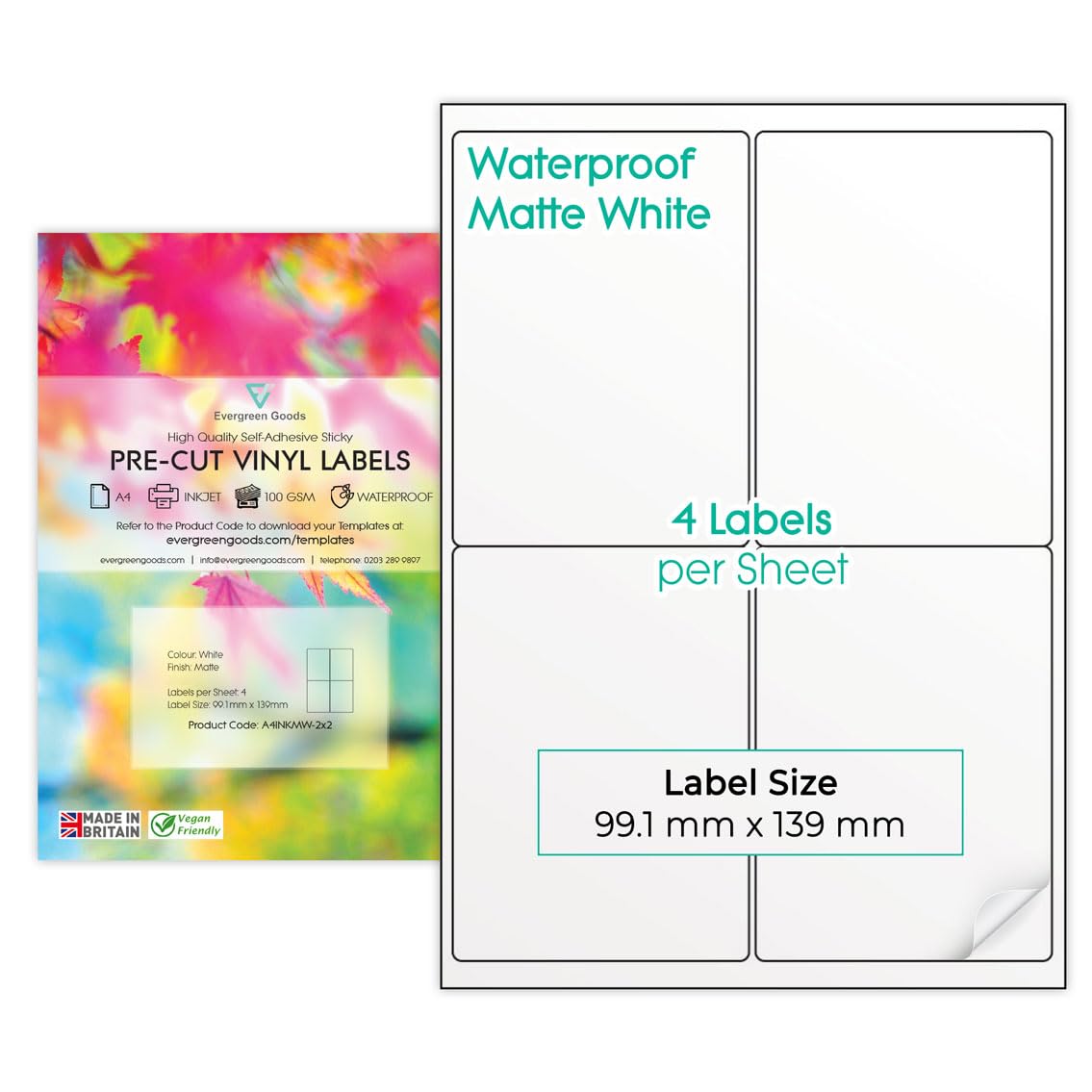 A4 Matte White Vinyl Precut Label Stickers | 50 Sheets, 9 Size Variations