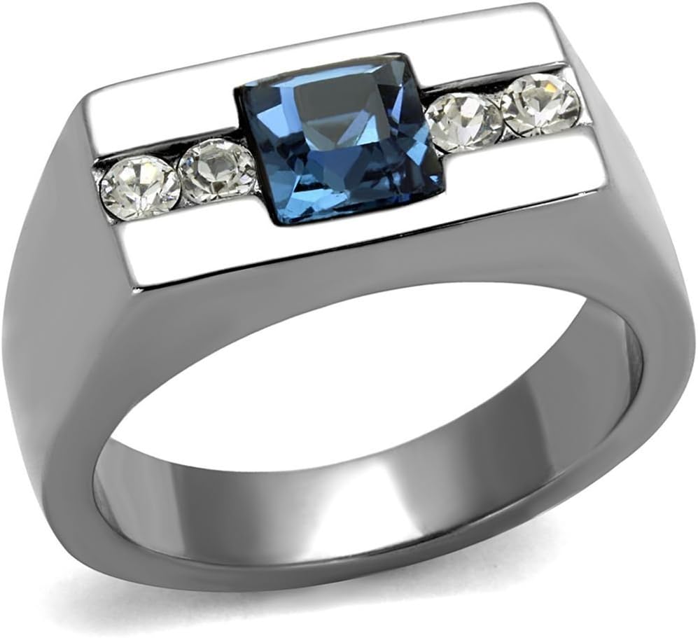 Yourjewellerybox TK2307 Mens Sapphire Square Simulated Diamond Ring Signet Pinky Stainless Steel