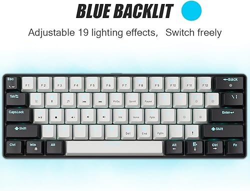 Miniatura 3 de abucow Teclado mecánico 60% para juegos con interruptor marrón, teclado compacto con cable, anti-fantasma, sin conflictos, 61 teclas