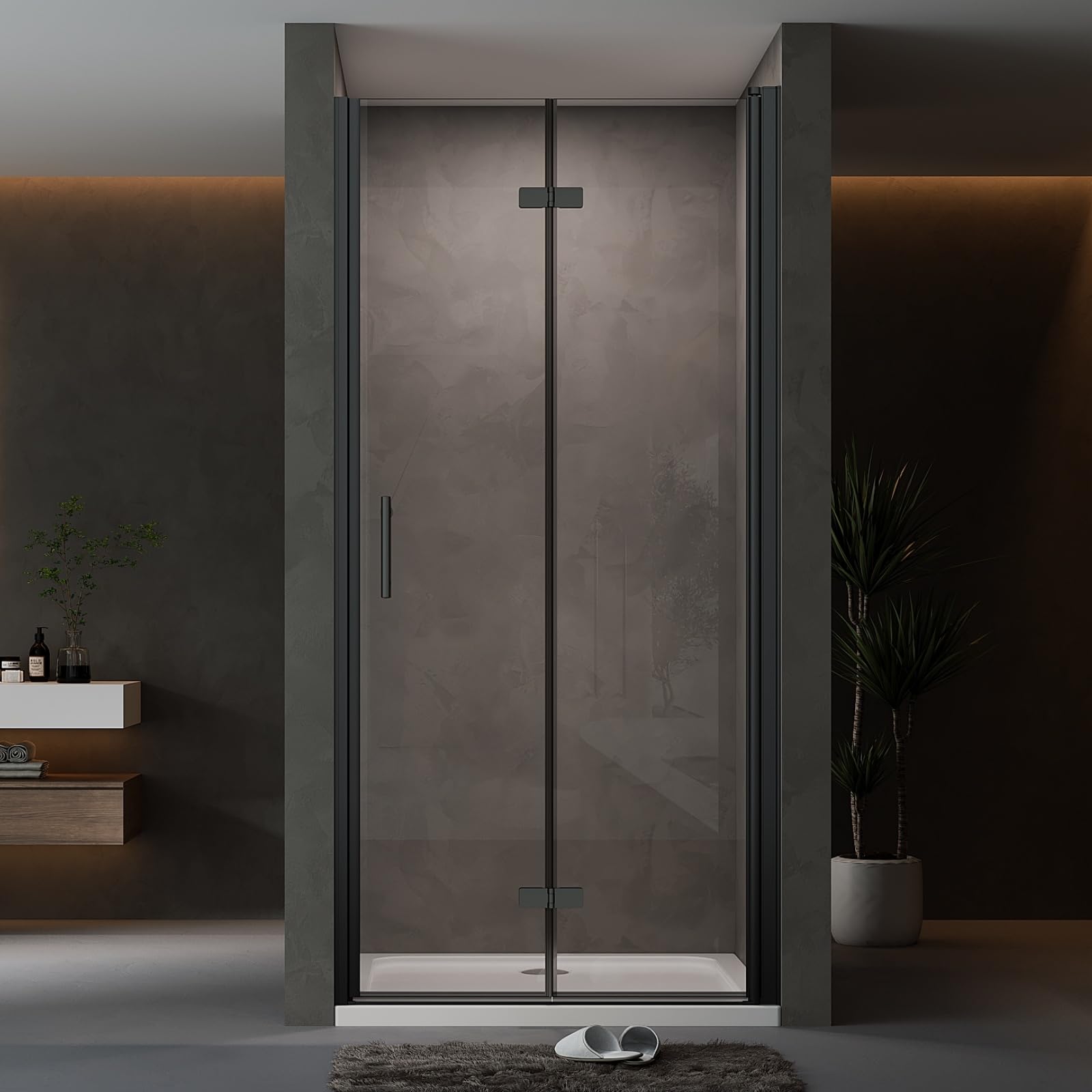 Duschtür Falttür 90x195cm Duschabtrennung Nischentür Schwarz