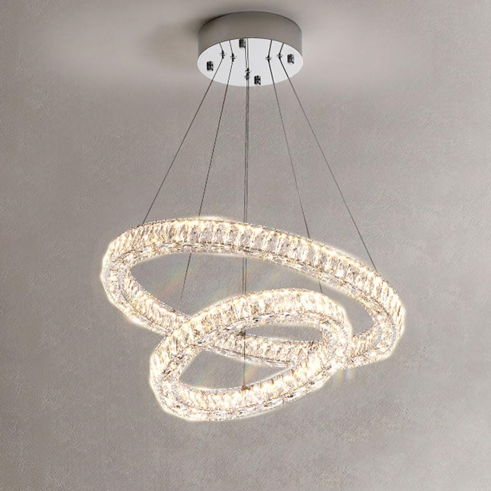 KXEcoLife led light luxury circle staircase grand chandelier, crystal creative lamp, for living room master bedroom dining bedroom,60+40cm