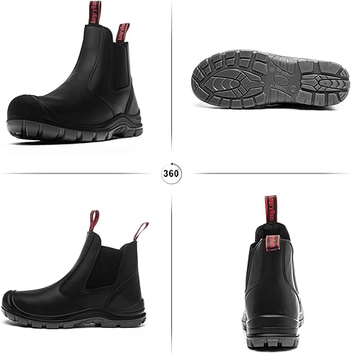 Miniatura 8 de ANGRYRAM Botas de trabajo con punta de acero para hombre, botas Chelsea sin cordones, zapatos industriales y de construcción, impermeables, ligeras,